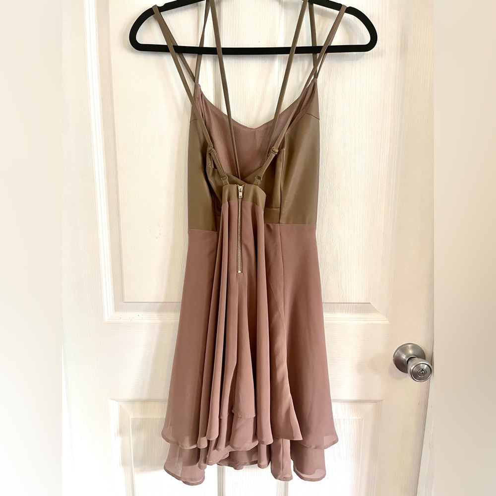 Nwt Double Zero Faux Leather & Chenille Mini Dress Dusty Rose Taupe Junior Large — image 7 of 8